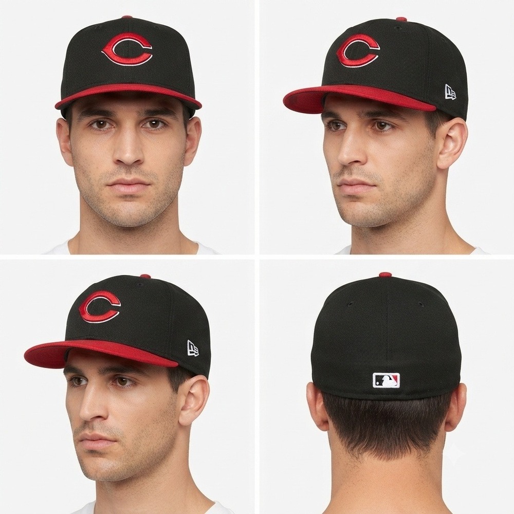 New Era 59FIFTY Cincinnati Reds MLB On-Field Fitted Hat 7 1/4 Black Red Cap